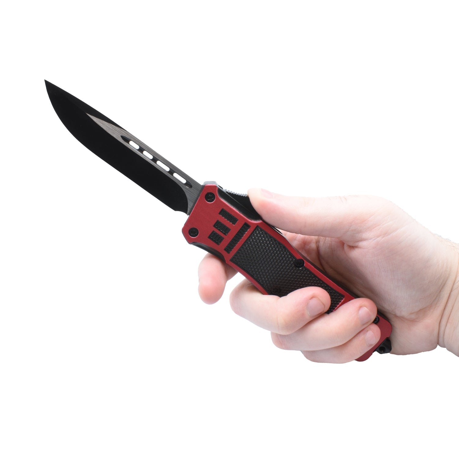 Automatic OTF Knife w/ Belt Clip - Red & Black